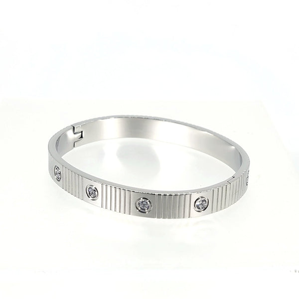 Crystal - Studded Hinged Bangle Bracelet - Leila Jewels