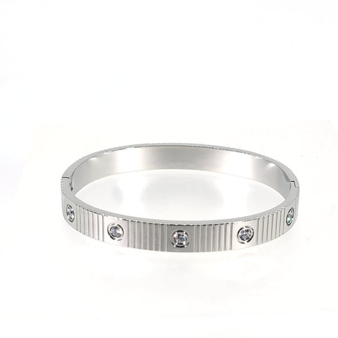Crystal - Studded Hinged Bangle Bracelet - Leila Jewels