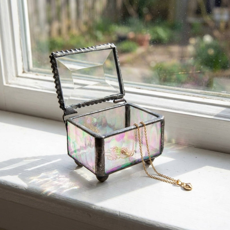 Small Iridescent Glass Ring Box - Leila Jewels