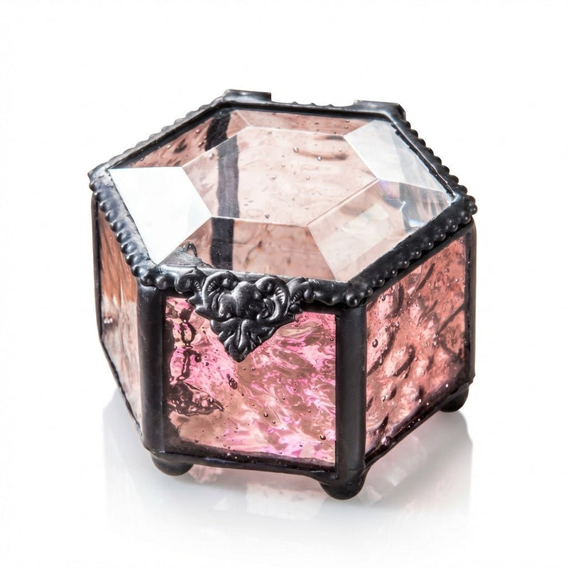 Hexagonal Rose Glass Ring Box - Leila Jewels