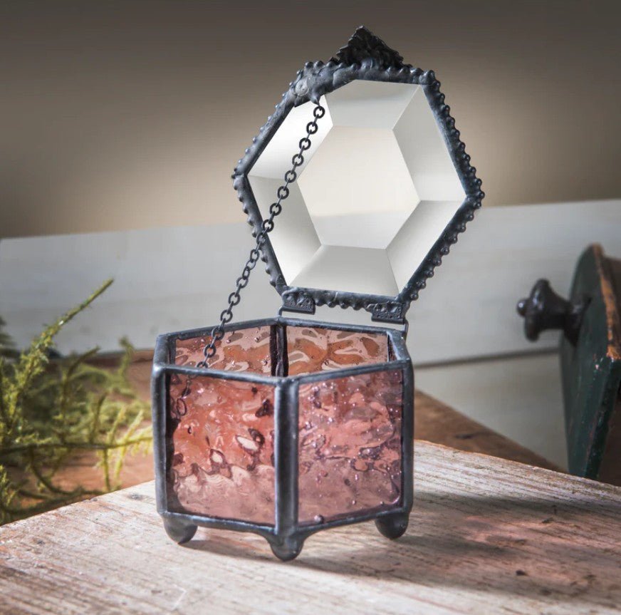 Hexagonal Rose Glass Ring Box - Leila Jewels