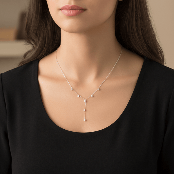 Sterling Zirconia Droplet "Y" Necklace - Leila Jewels