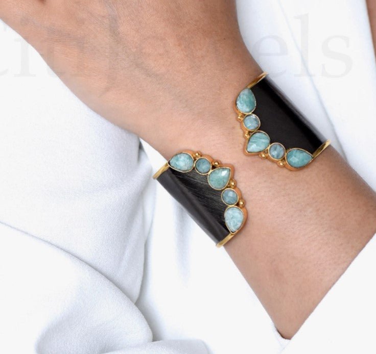 Two - Tone Gemstone Cuff - Leila Jewels