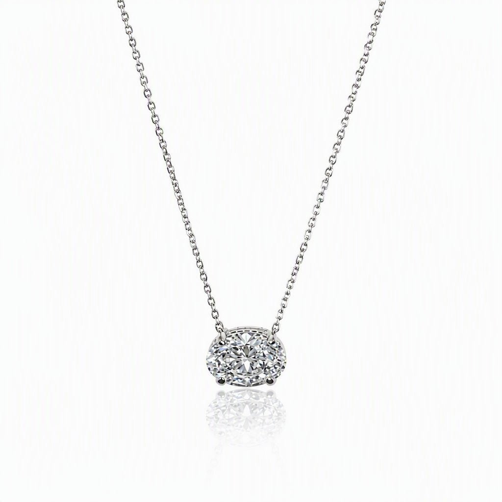 East-West Oval Solitaire Necklace - Sterling Silver - Leila Jewels