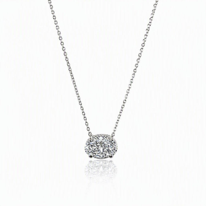 East-West Oval Solitaire Necklace - Sterling Silver - Leila Jewels