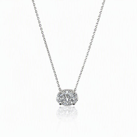 East-West Oval Solitaire Necklace - Sterling Silver - Leila Jewels