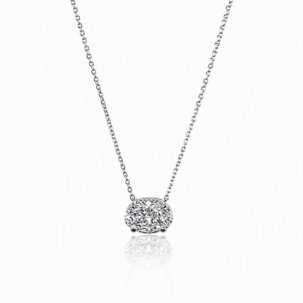 East-West Oval Solitaire Necklace - Sterling Silver - Leila Jewels