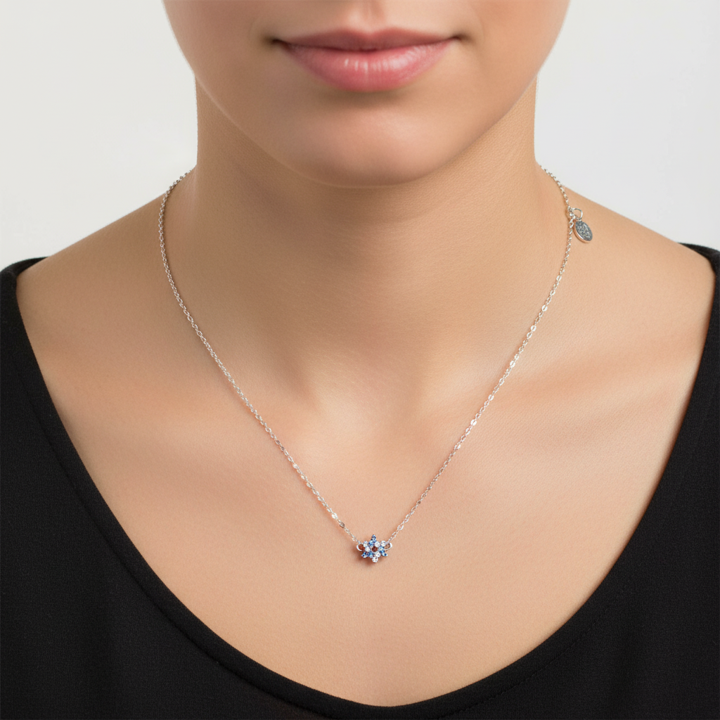 Blue and White Star of David Necklace