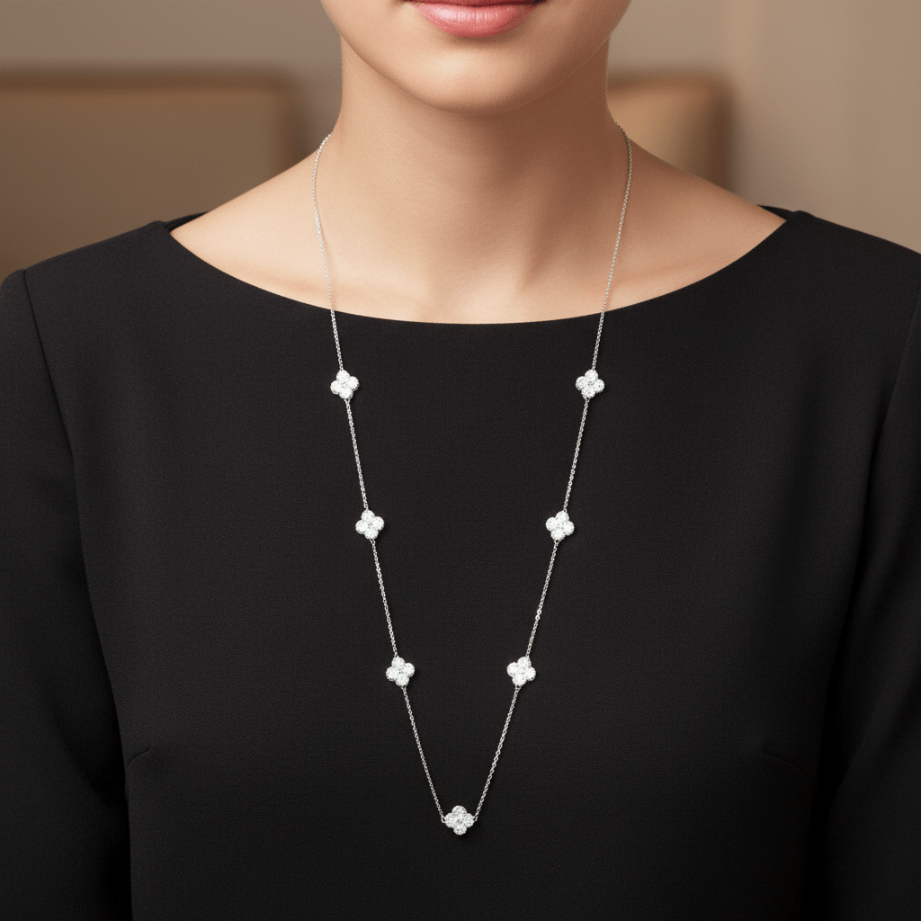 Long Clover Station Necklace - Leila Jewels