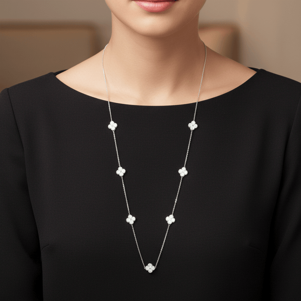 Long Clover Station Necklace - Leila Jewels
