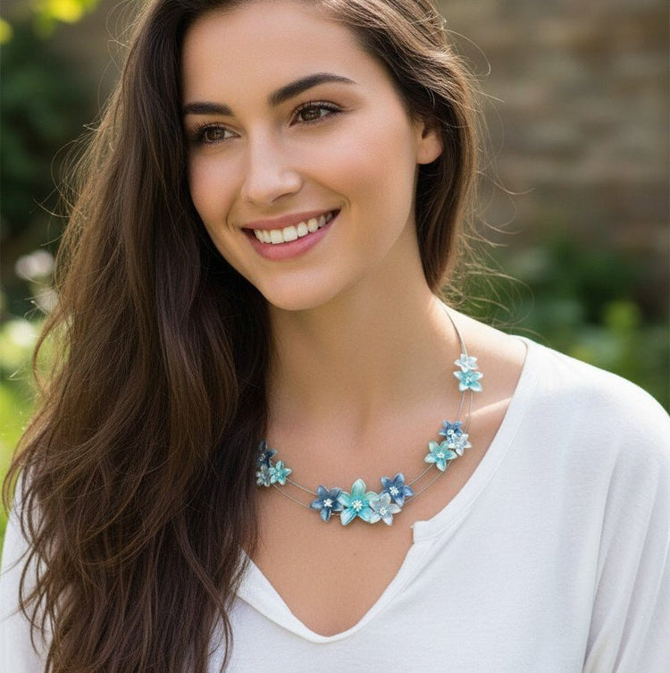 Enamel Flowers Necklace - Leila Jewels
