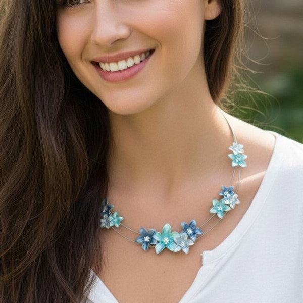Enamel Flowers Necklace - Leila Jewels