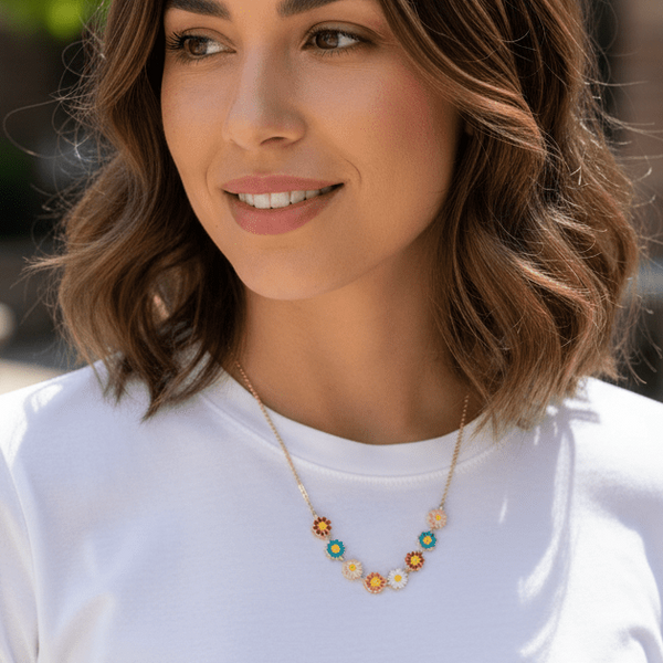 Enamel Flower Necklace - Leila Jewels