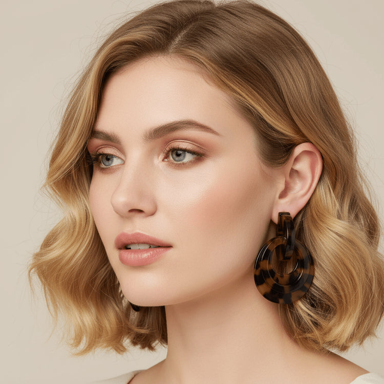 Tortoise Resin Chunky Earrings - Leila Jewels