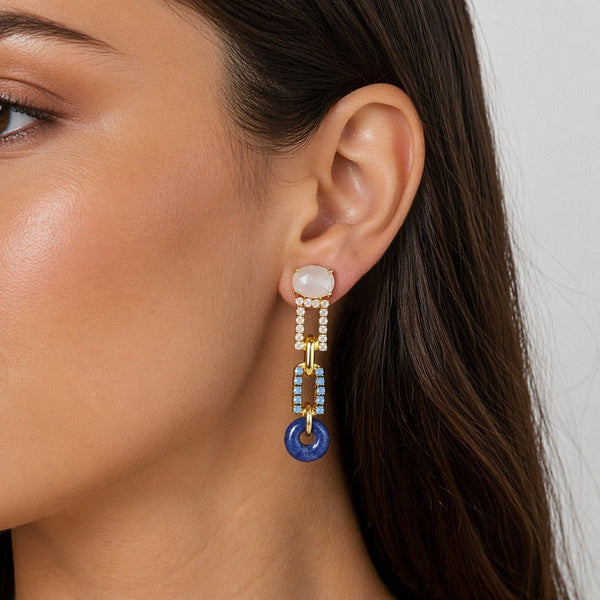 Moonstone Crystal & Sodalite Link Drop Earrings - Leila Jewels