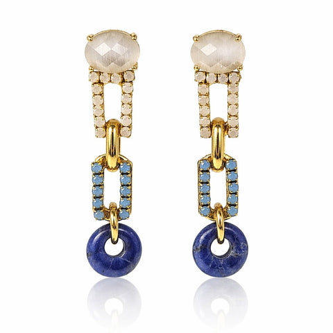 Moonstone Crystal & Sodalite Link Drop Earrings - Leila Jewels