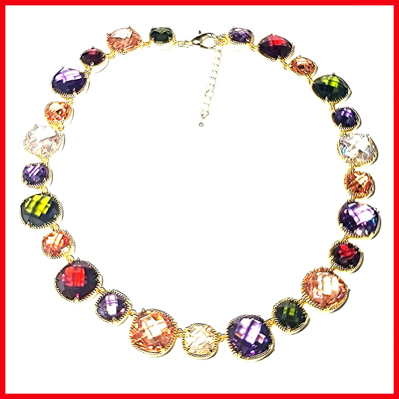 Multicolor Stones Collier Necklace - Leila Jewels