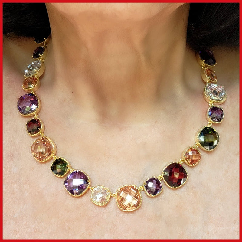 Multicolor Stones Collier Necklace - Leila Jewels