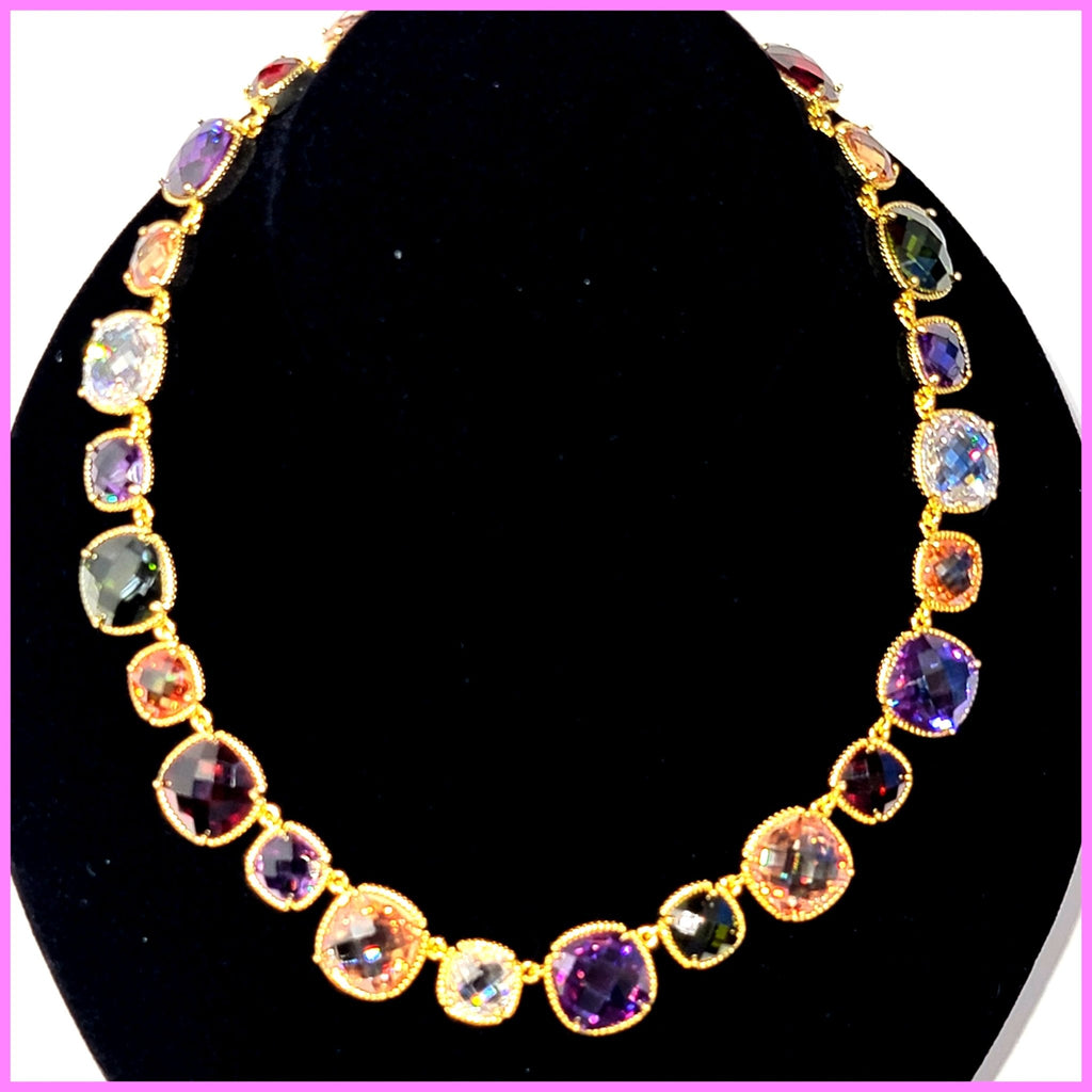 Multicolor Stones Collier Necklace - Leila Jewels