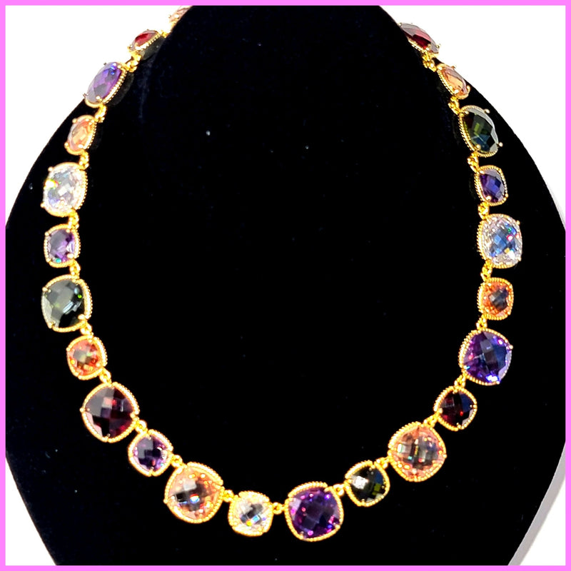Multicolor Stones Collier Necklace - Leila Jewels