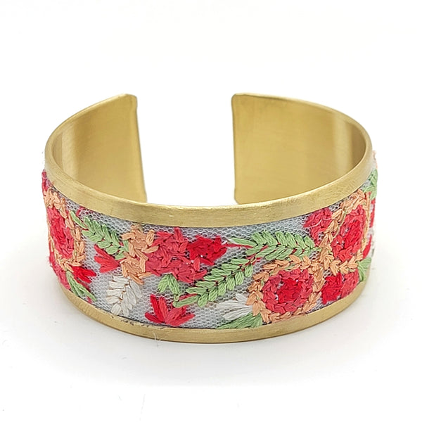 Cottage Floral Embroidered Cuff Bracelet - Leila Jewels