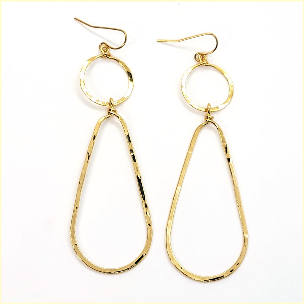 Hammered Long Geometric Earrings - Leila Jewels