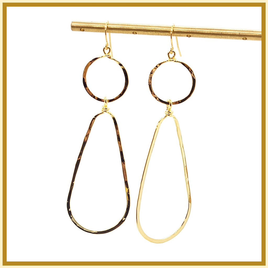 Hammered Long Geometric Earrings - Leila Jewels