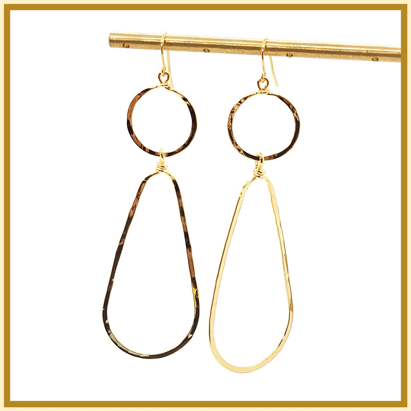 Hammered Long Geometric Earrings - Leila Jewels