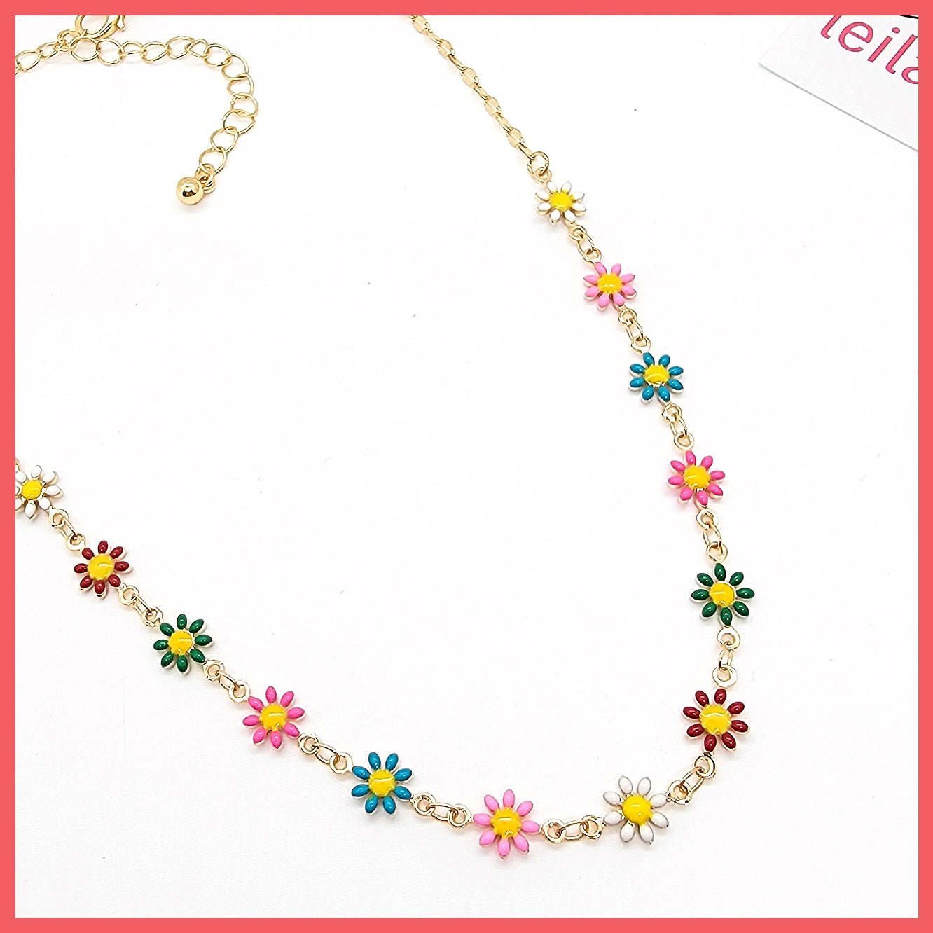 Enamel Daisy Flowers Necklace - Leila Jewels