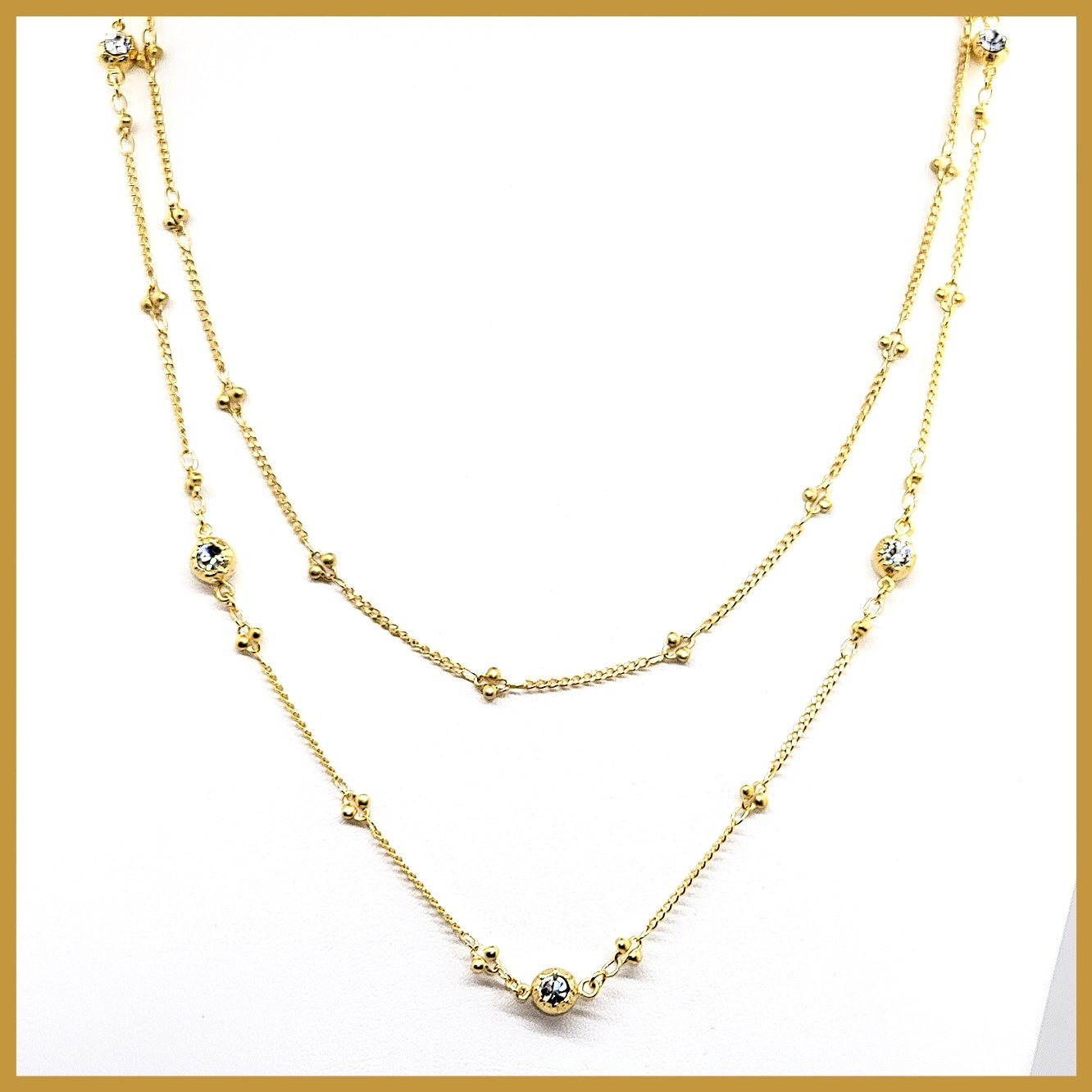 Double Crystal Chain Necklace - Leila Jewels