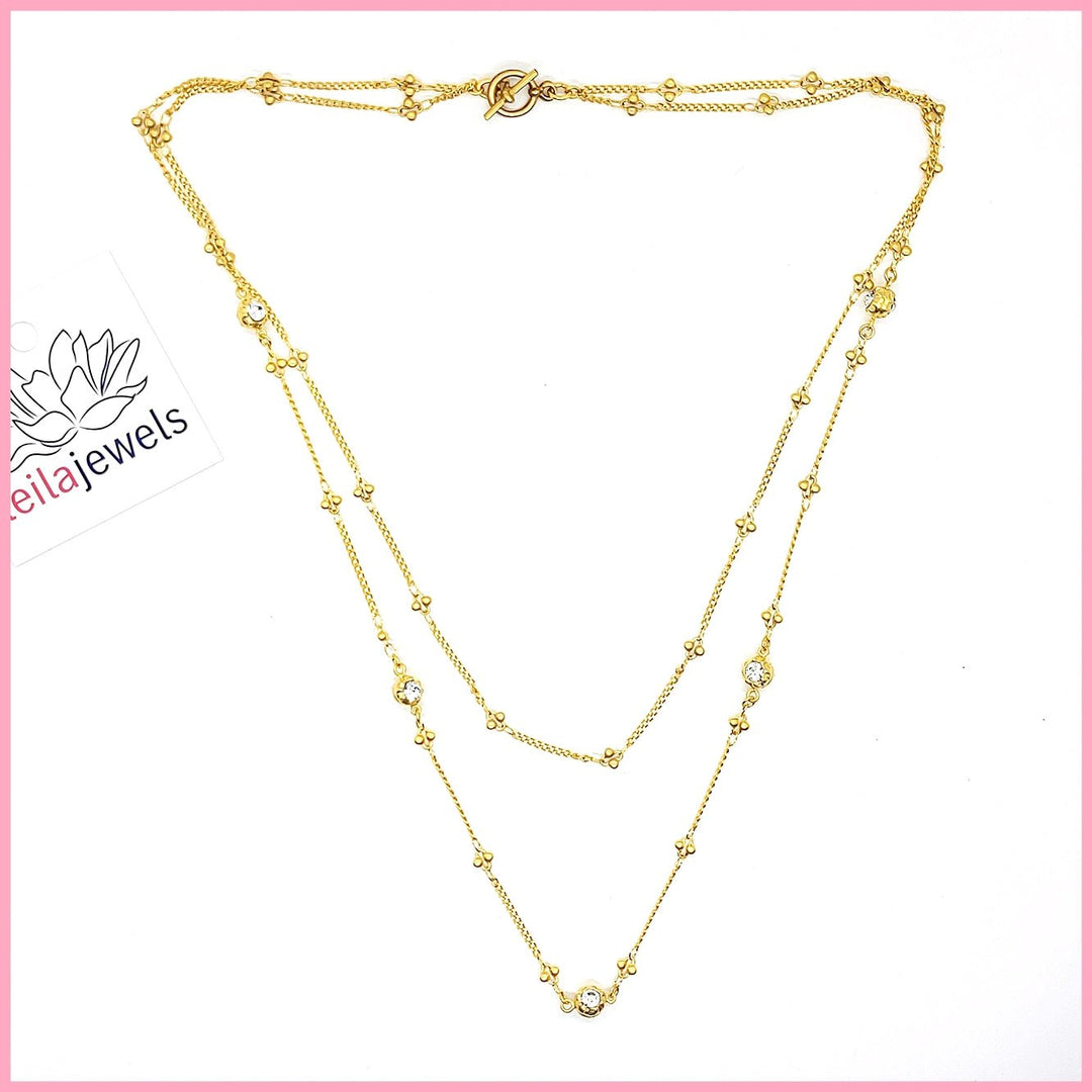 Double Crystal Chain Necklace - Leila Jewels