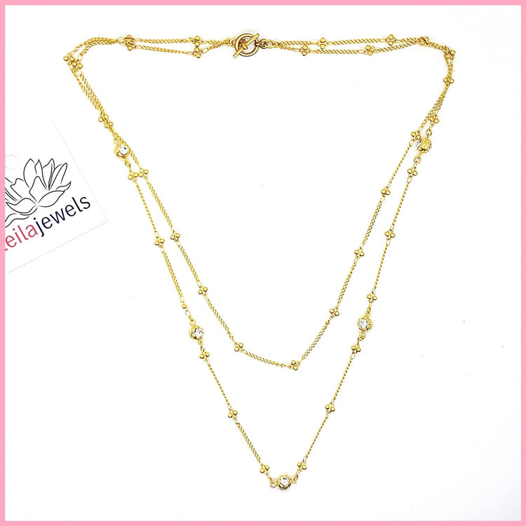 Double Crystal Chain Necklace - Leila Jewels