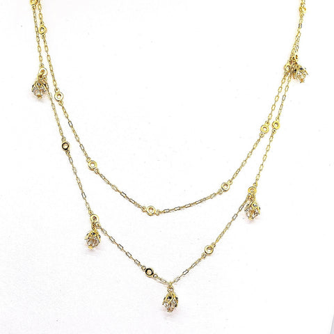Double Chain Necklace with Crystal Drops - Leila Jewels