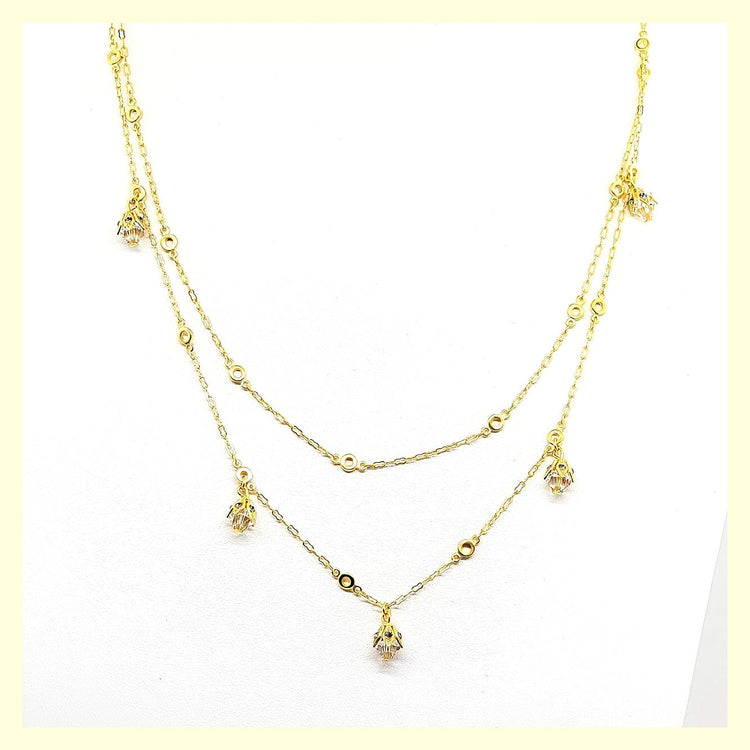 Double Chain Necklace with Crystal Drops - Leila Jewels