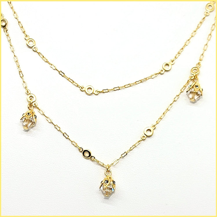 Double Chain Necklace with Crystal Drops - Leila Jewels