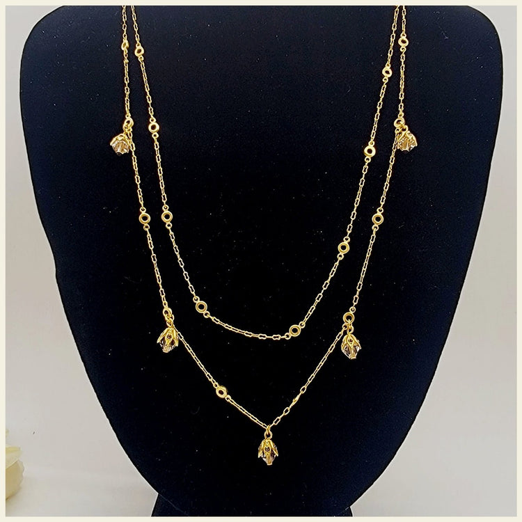 Double Chain Necklace with Crystal Drops - Leila Jewels