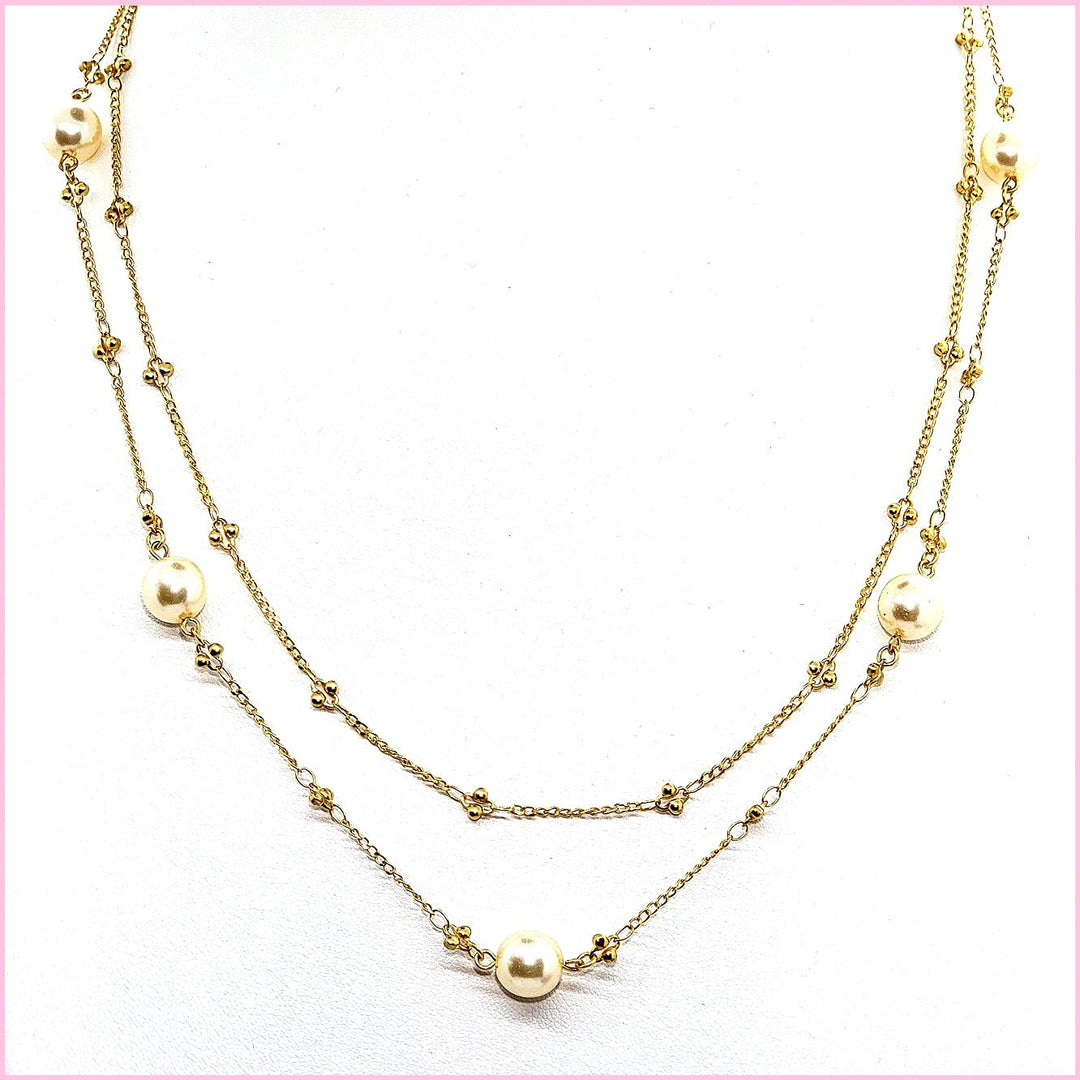 Double Chain Pearl Necklace - Leila Jewels