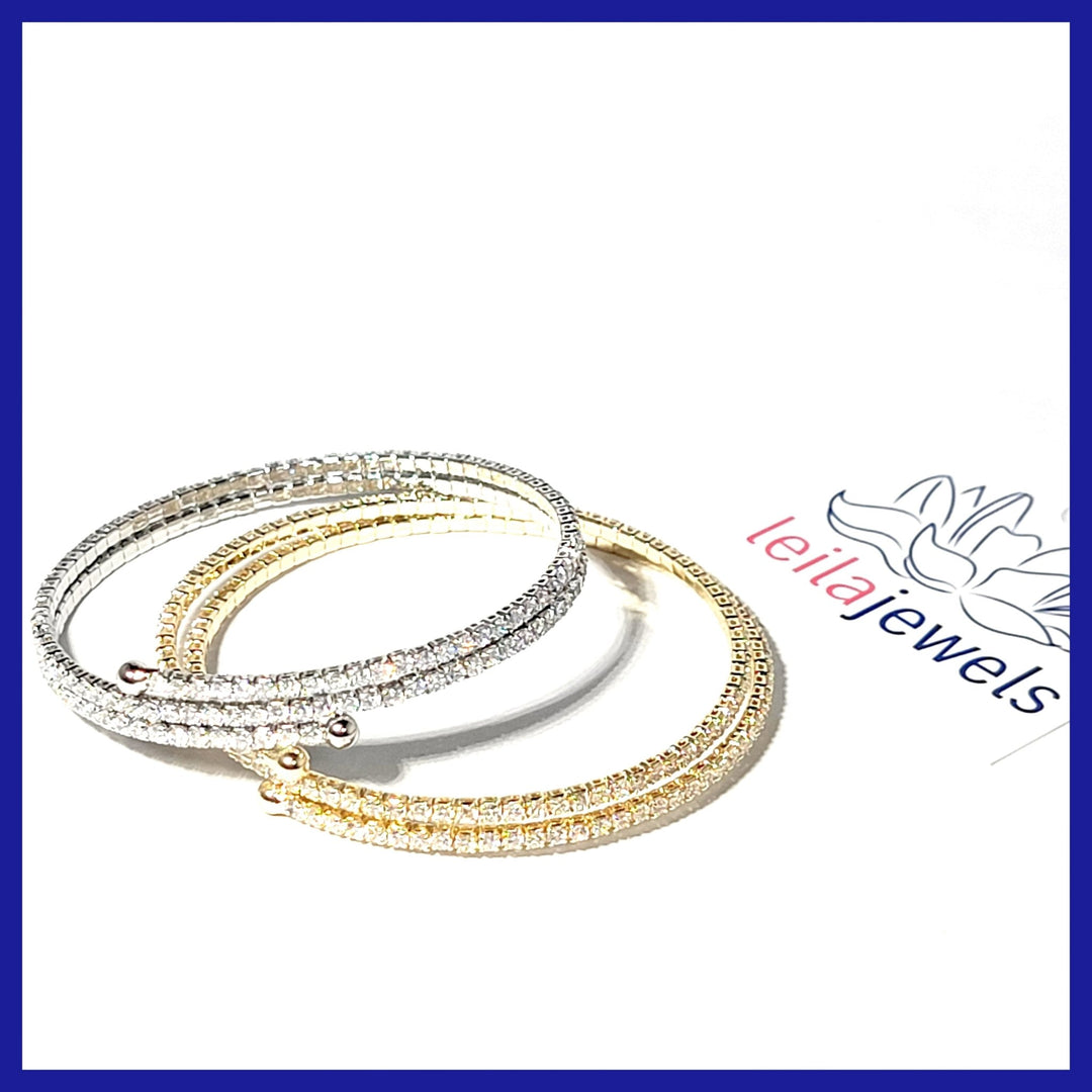 Skinny Double Coil Pavé Bracelet - Leila Jewels