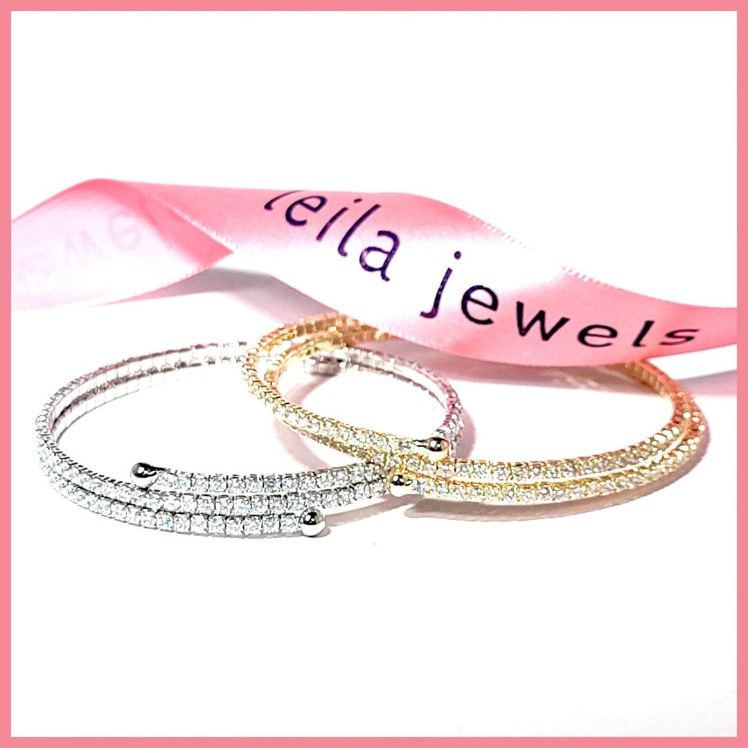 Skinny Double Coil Pavé Bracelet - Leila Jewels