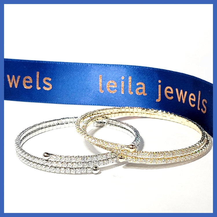 Skinny Double Coil Pavé Bracelet - Leila Jewels