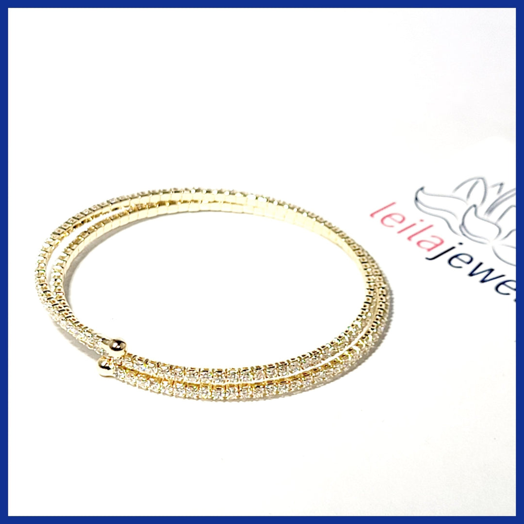 Skinny Double Coil Pavé Bracelet - Leila Jewels