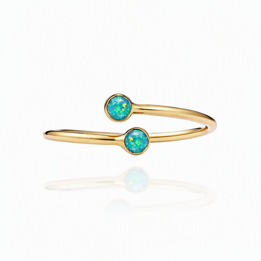 Sterling Silver and Blue Opal Bypass Ring - Leila Jewels
