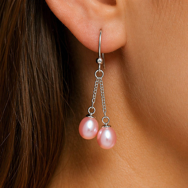 Double Pearl Dangle Earrings - Leila Jewels