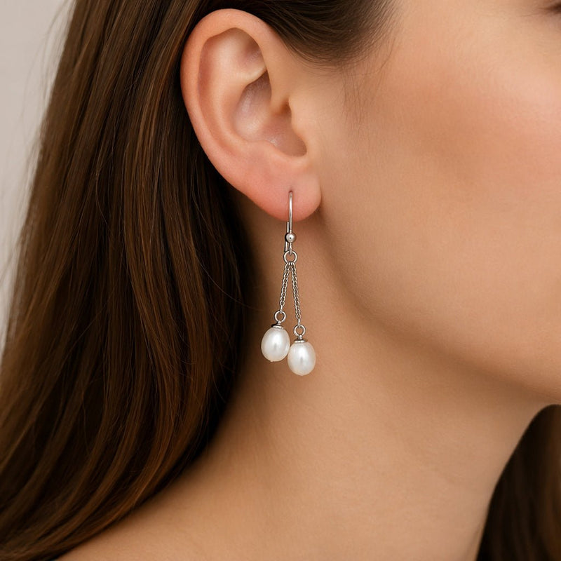 Double Pearl Dangle Earrings - Leila Jewels