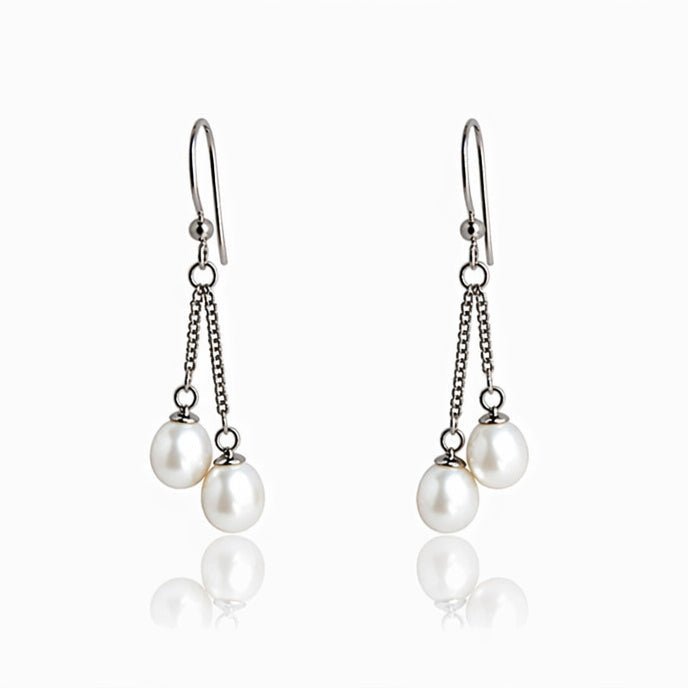 Double Pearl Dangle Earrings - Leila Jewels