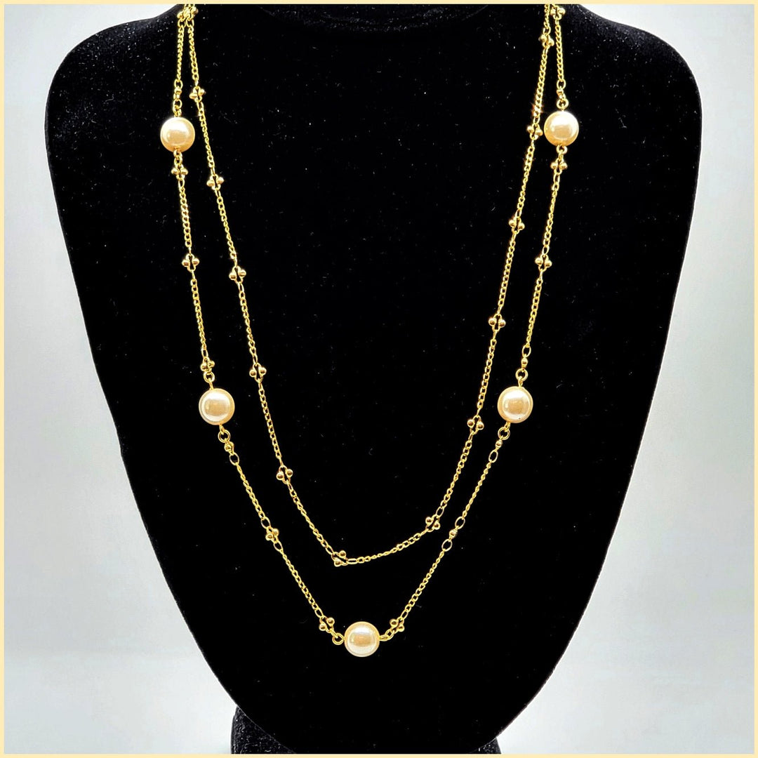 Double Chain Pearl Necklace - Leila Jewels