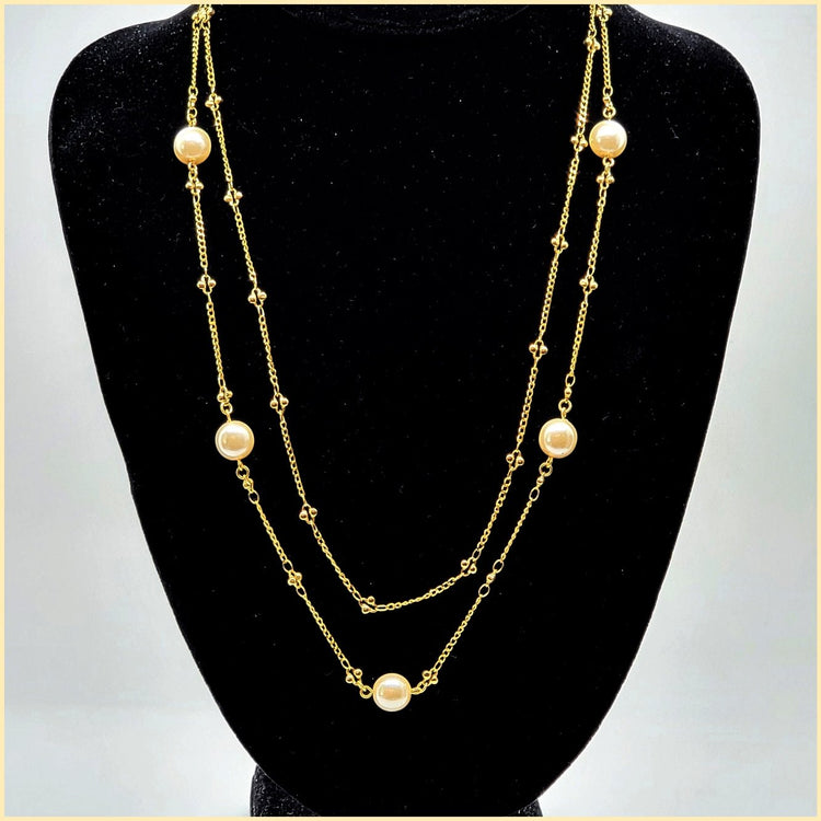 Double Chain Pearl Necklace - Leila Jewels