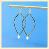 Hammered Long Open Diamond Earrings with Pearl Drop - Leila Jewels
