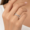 Sterling Silver Dual Row "X" Crossover Adjustable Ring - Leila Jewels