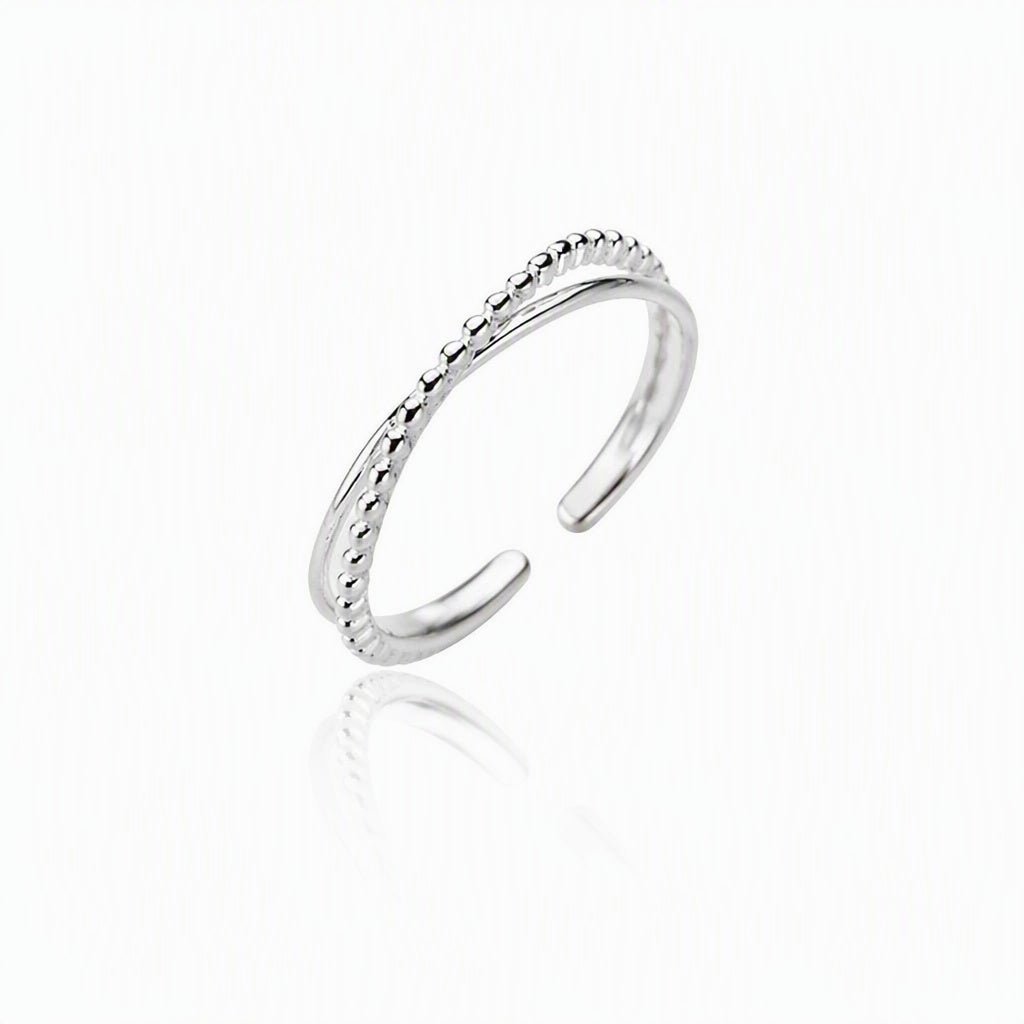 Sterling Silver Dual Row "X" Crossover Adjustable Ring - Leila Jewels
